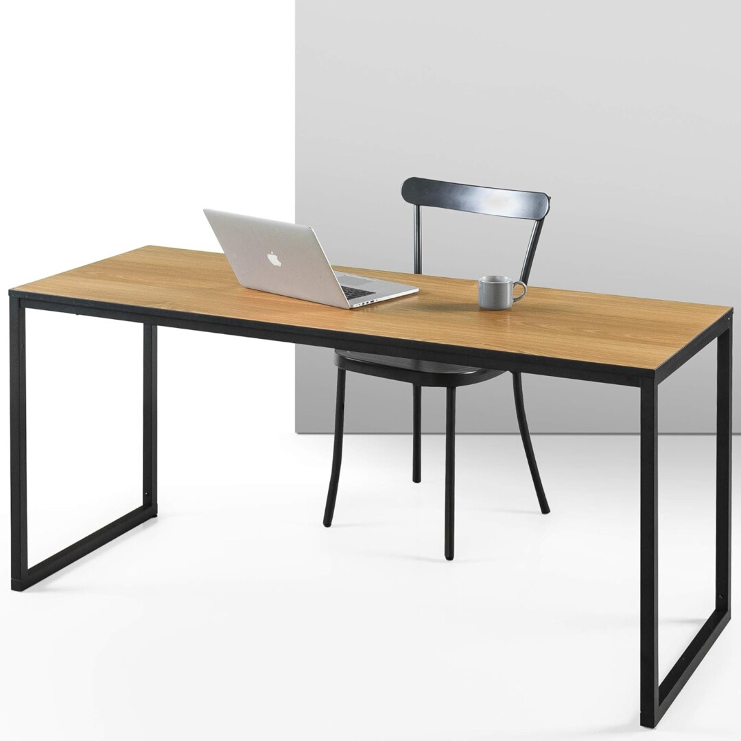 Home Office Study Desk | Easy Assembly | Metal Frame | Brown