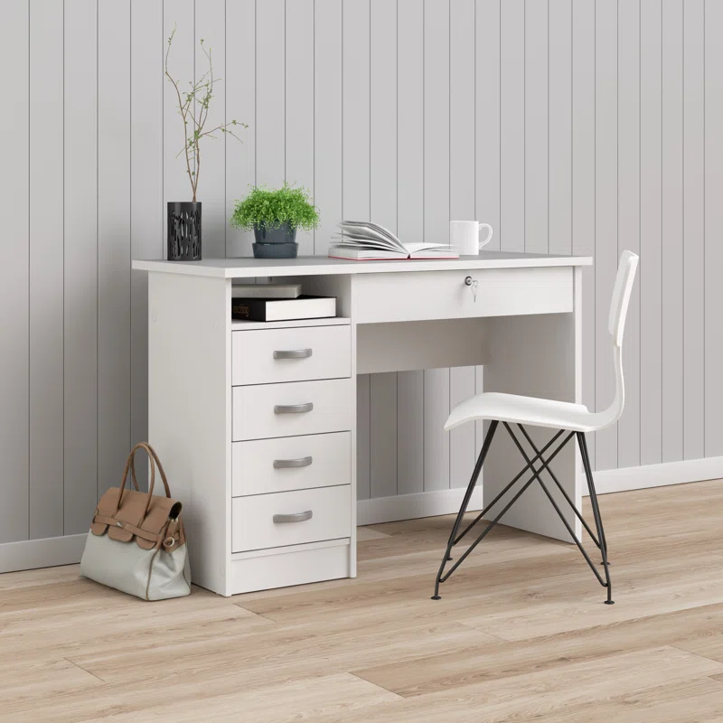 Wooden Study Table with 5 Drawer and 1 Open Shelf Storage